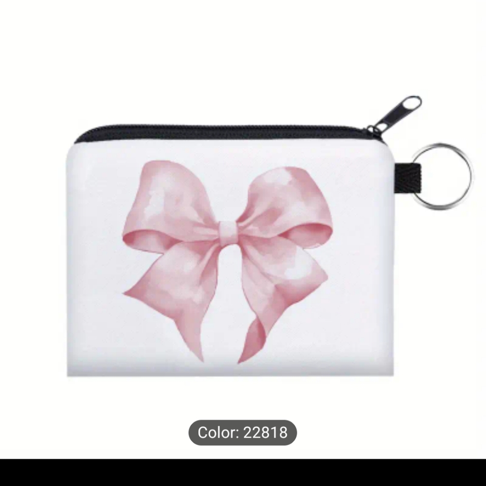 Pink bow printed keychain coin purse